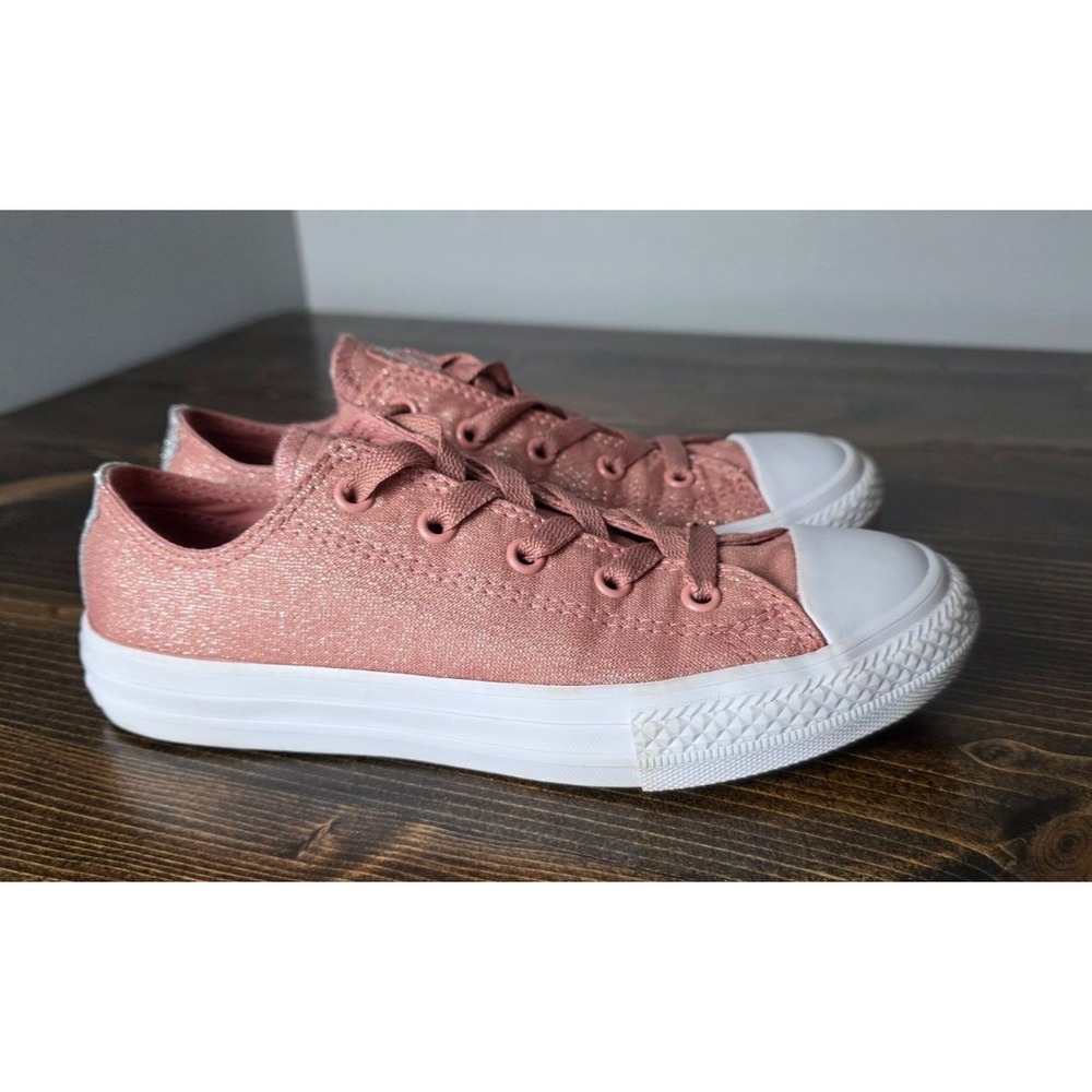 Converse All Star Junior Sneakers Size 2 Pink White Glitter Canvas Low Top Shoes
